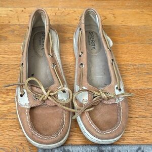 Sperry Tan and Cream Sparkle Boat Shoes